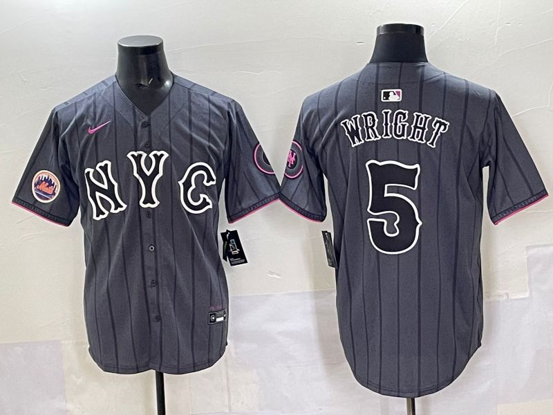 Men 2025 New York Mets #5 Wright Grey Game Nike MLB Jersey style 05->new york mets->MLB Jersey